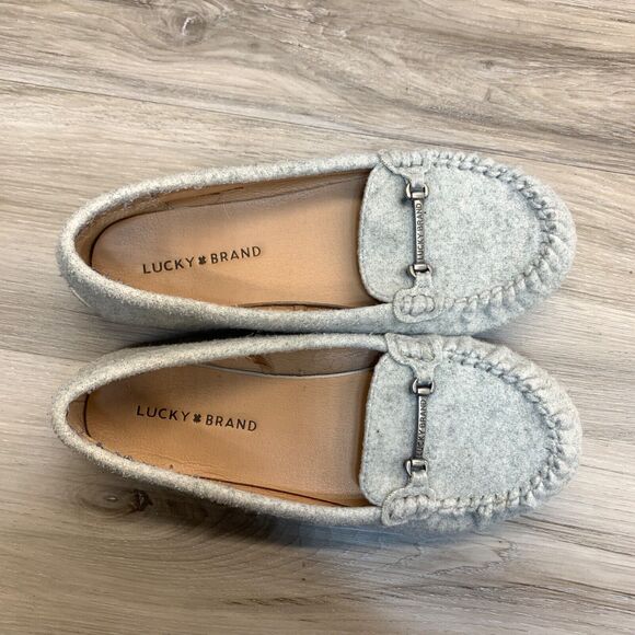 Lucky Brand Abeeku Slip On Moccasins Womens Sz 8M 38 Gray Textile Horsebit Flat - Picture 9 of 9